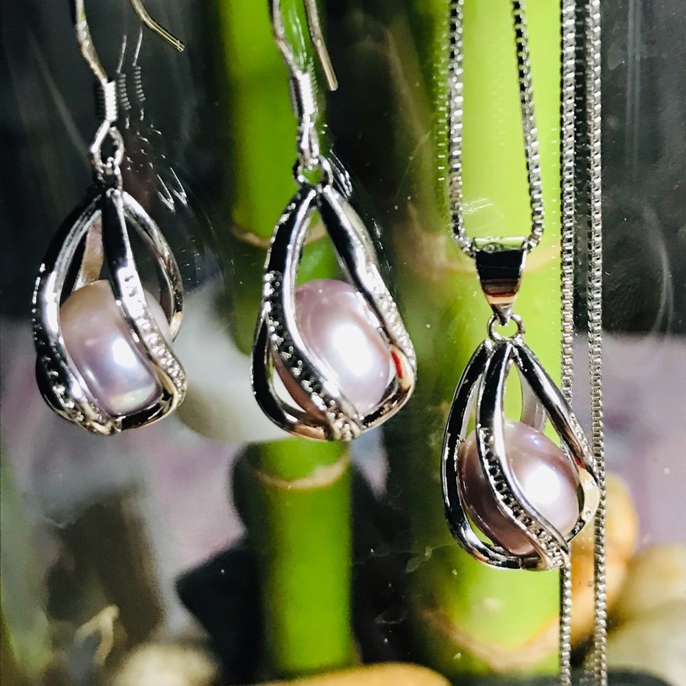 NEW Sterling Silver Freshwater Pearl Necklace Set